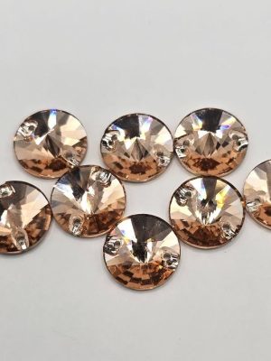 Coral Round Rivoli Sew-On Feature Stone