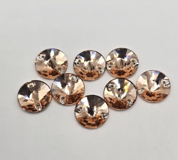 Coral Round Rivoli Sew-On Feature Stone