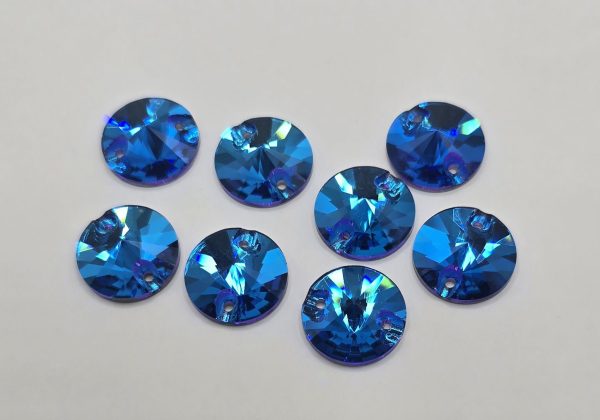 Swiss Blue Round Rivoli Sew-On Feature Stone